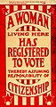 "A Woman Living Here Has Registered to Vote" 1920 sign from St. Louis, Missouri.jpg