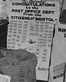 "20th Anniversary Congratulations to the Post Office Dept. from the Citizens of Bristol PA" 1938 art detail, from- Postmaster General James A. Farley During National Air Mail Week, 1938 (cropped).jpg